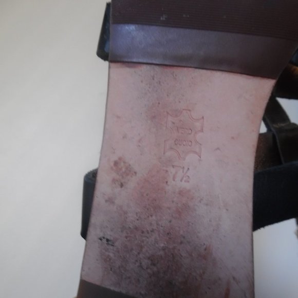 Cynthia Vincent Studded Buckle Black Leather Gladiator Ankle Flats Sandal 7.5 - Picture 7 of 10